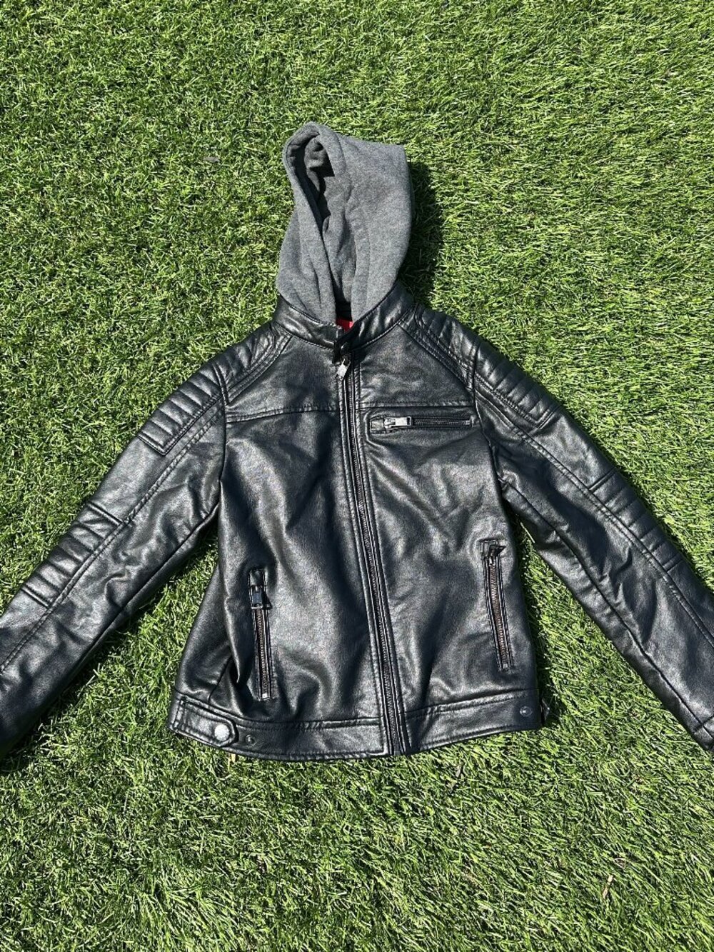 Guess Leather Biker jacket with detachable zip hood